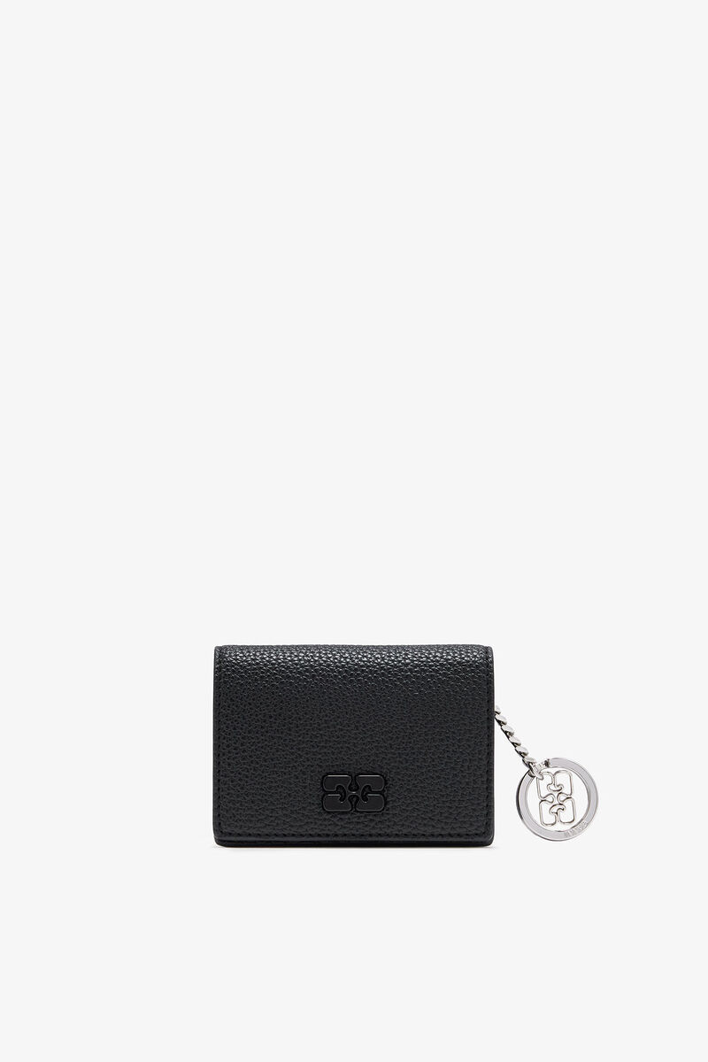 Black Grained GANNI Bou Card Holder With Flap, Polyurethane, in colour Black - 1 - GANNI