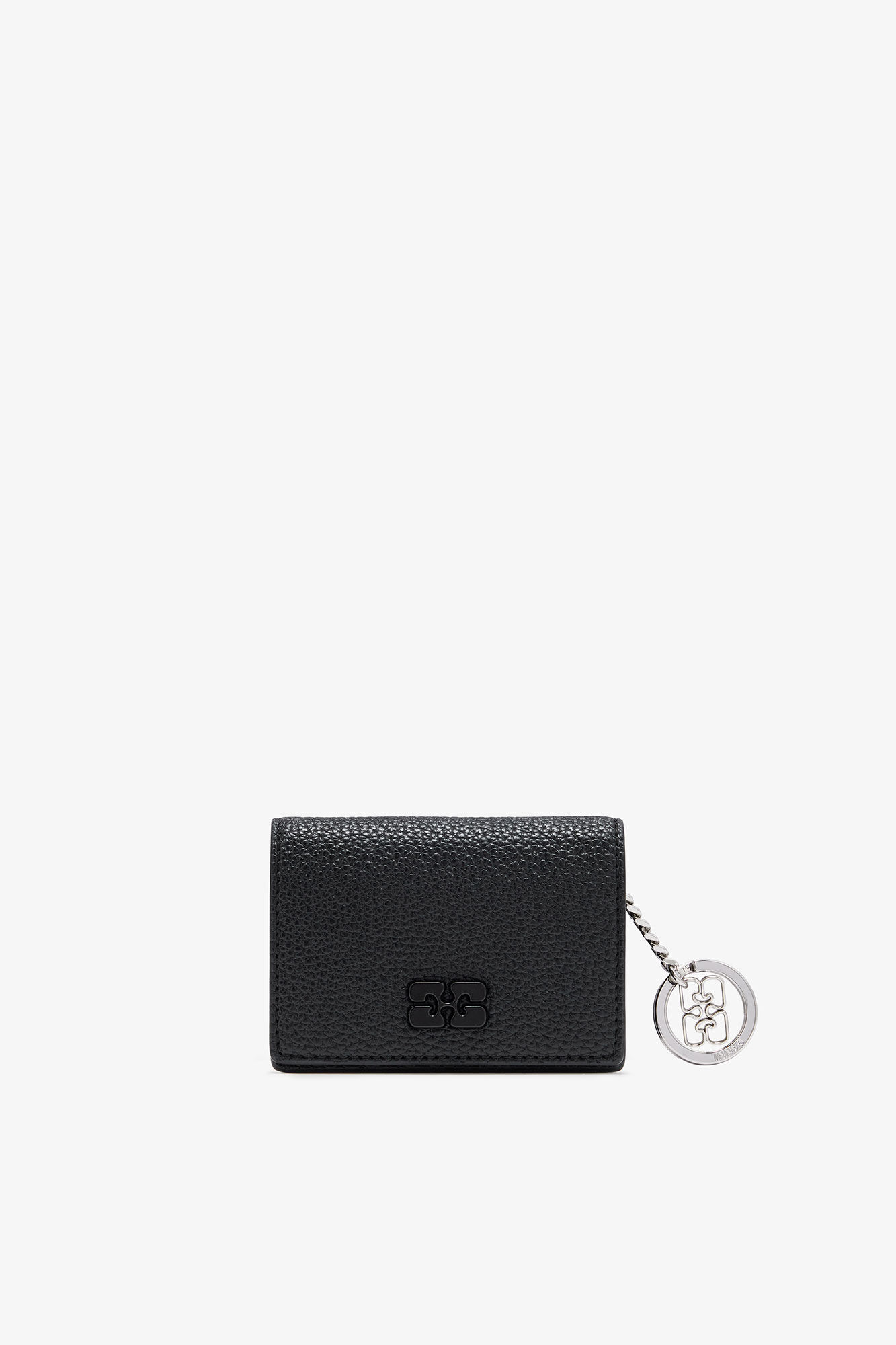 Black Grained GANNI Bou Card Holder With Flap, Polyurethane, in colour Black - 1 - GANNI