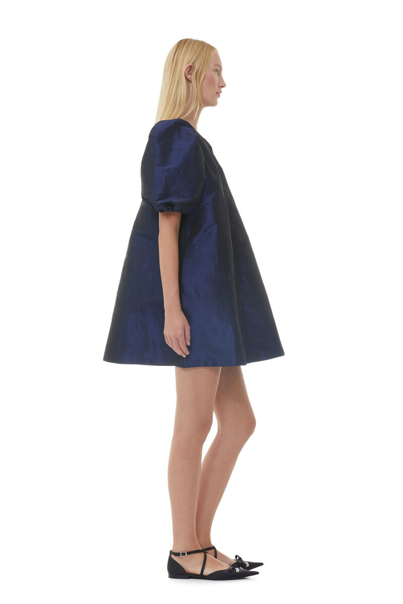 Blue Shiny Taffeta Mini Dress, Polyester, in colour Sodalite Blue - 3 - GANNI