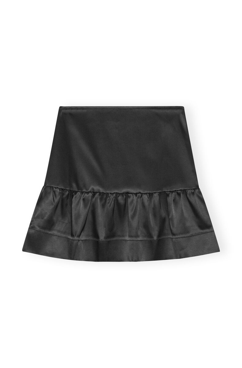 Black Double Satin Flounce Mini kjol, Elastane, in colour Black - 1 - GANNI