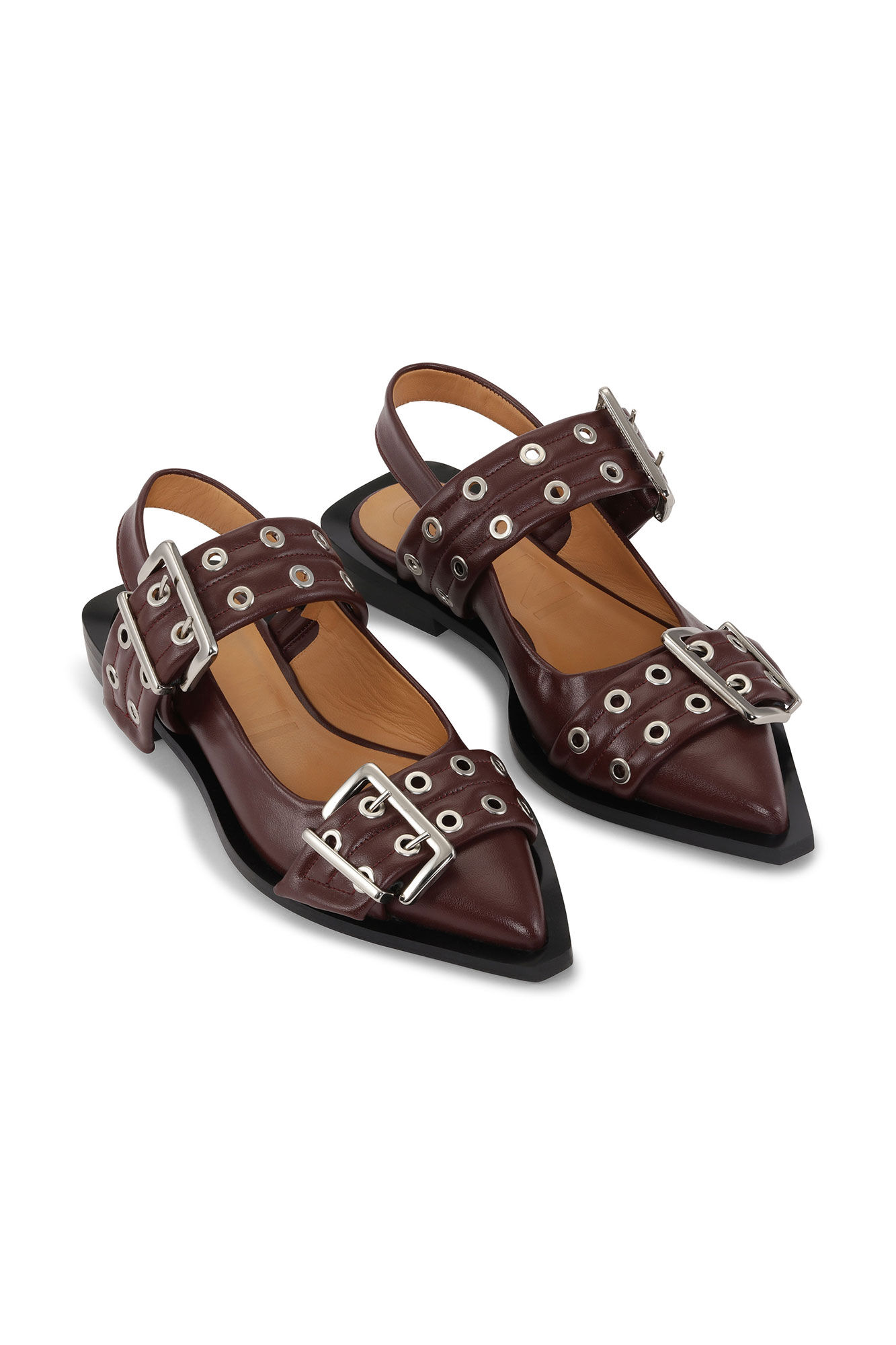 Wide Welt Wide Welt Buckle Ballerina, Vegea, in colour Burgundy - 3 - GANNI