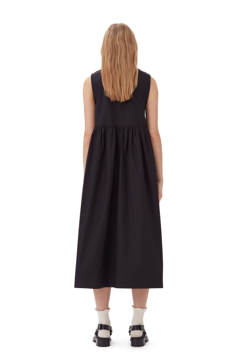 Cotton Poplin Midi Dress, Cotton, in colour Black - 4 - GANNI