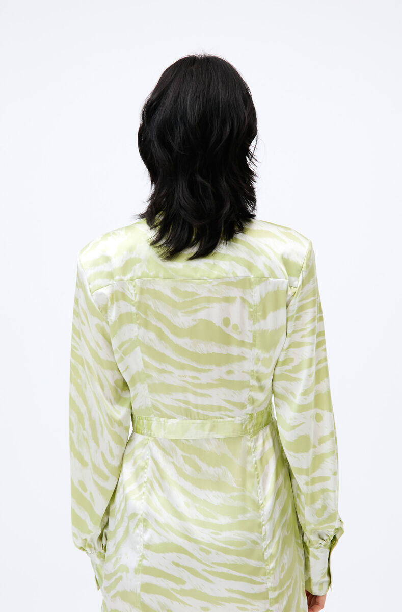 Silk Stretch Satin Panel Shirt Wrap Dress, Elastane, in colour Margarita - 3 - GANNI