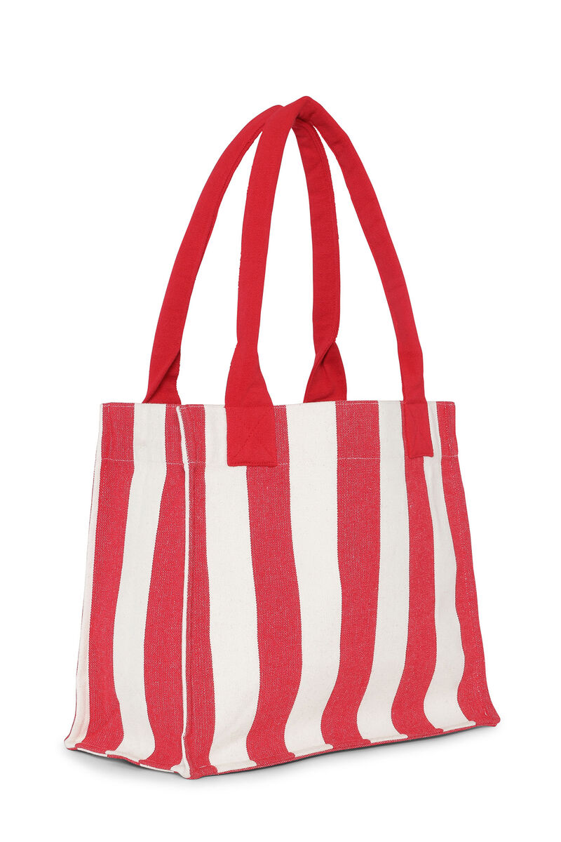 Red Striped Easy Large-handleveske, Recycled Cotton, in colour Barbados Cherry - 2 - GANNI