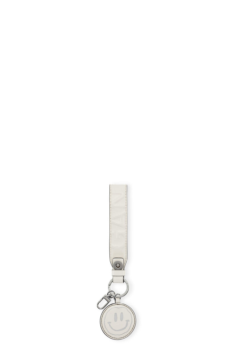 Banner Handle Keychain, Leather, in colour Egret - 1 - GANNI