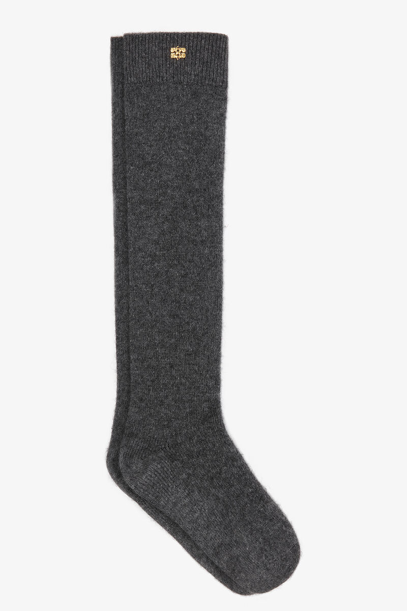 Dark Grey Wool Mix Socks, Wool, in colour Phantom - 1 - GANNI