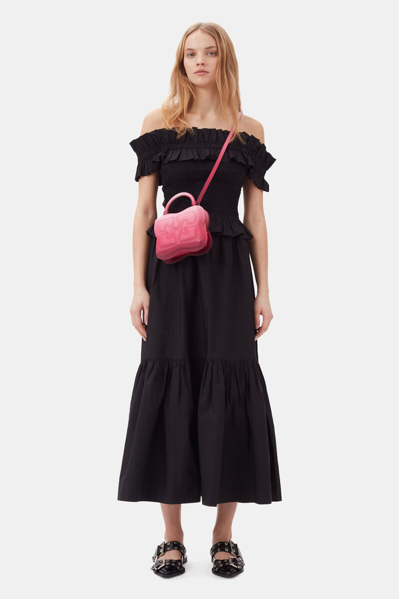 Black Cotton Poplin Maxi Flounce Skirt | GANNI UK