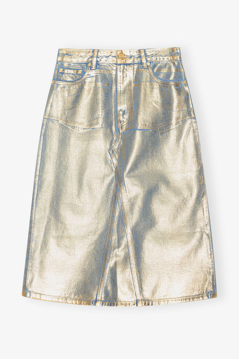 Gold Denim Midi Skirt, Cotton, in colour Gold - 1 - GANNI