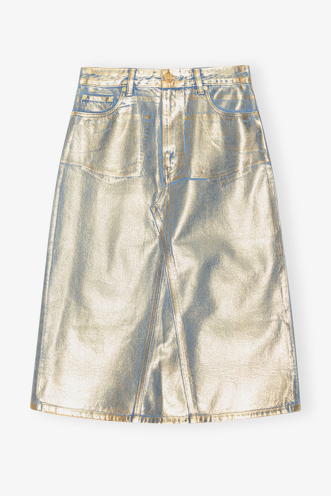 „Gold Denim Midi“-Rock, Cotton, in colour Gold - 1 - GANNI