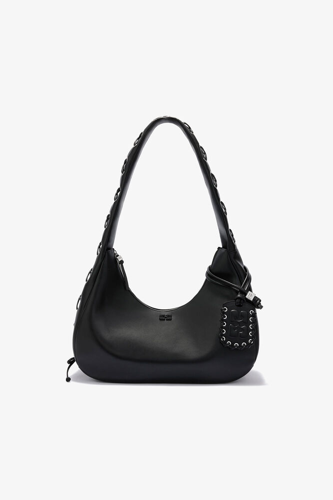Black Medium Laces Hobo Bag, Black