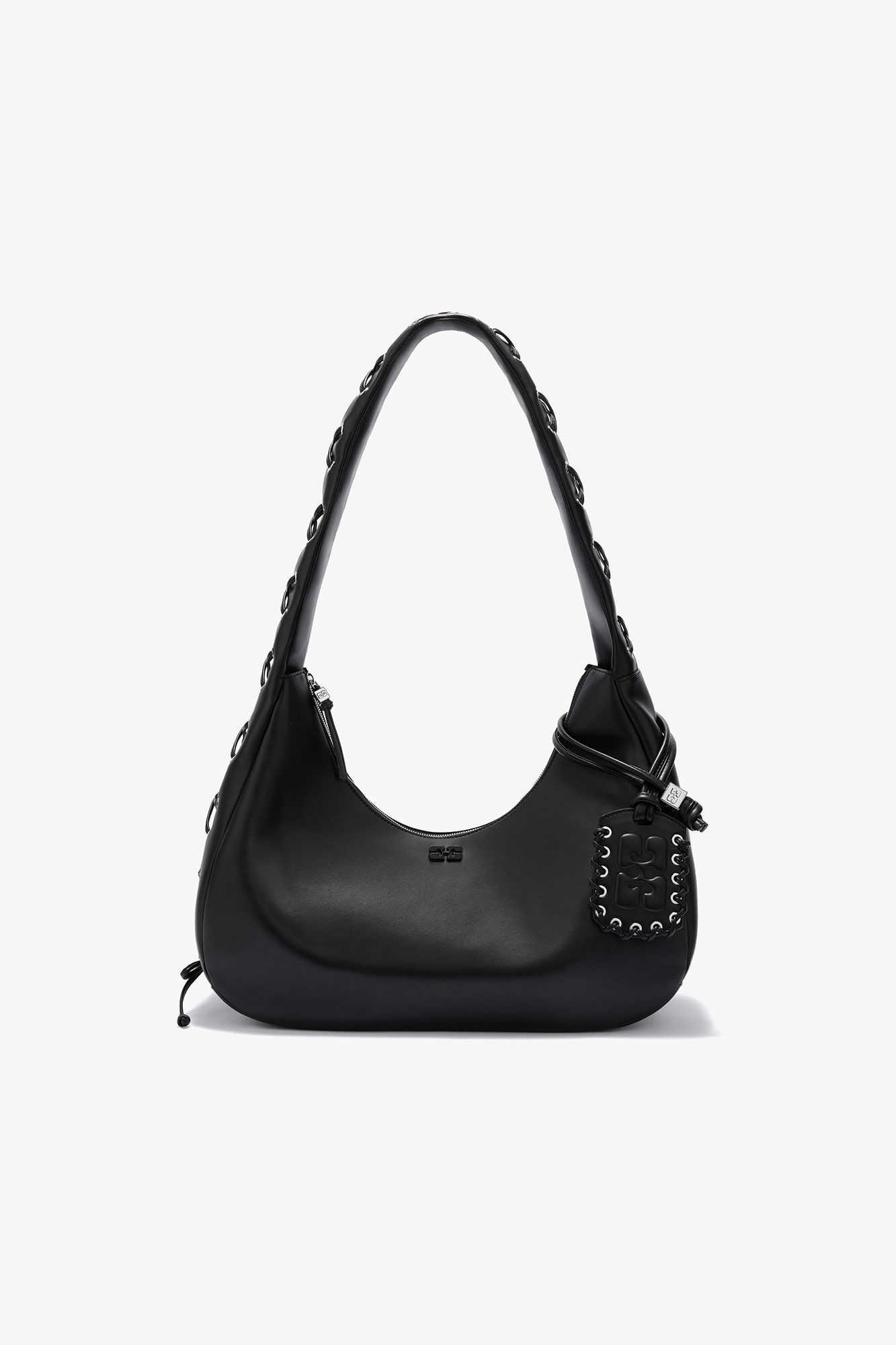 Sort Hobo taske med mellemlange snører, Polyester, in colour Black - 1 - GANNI