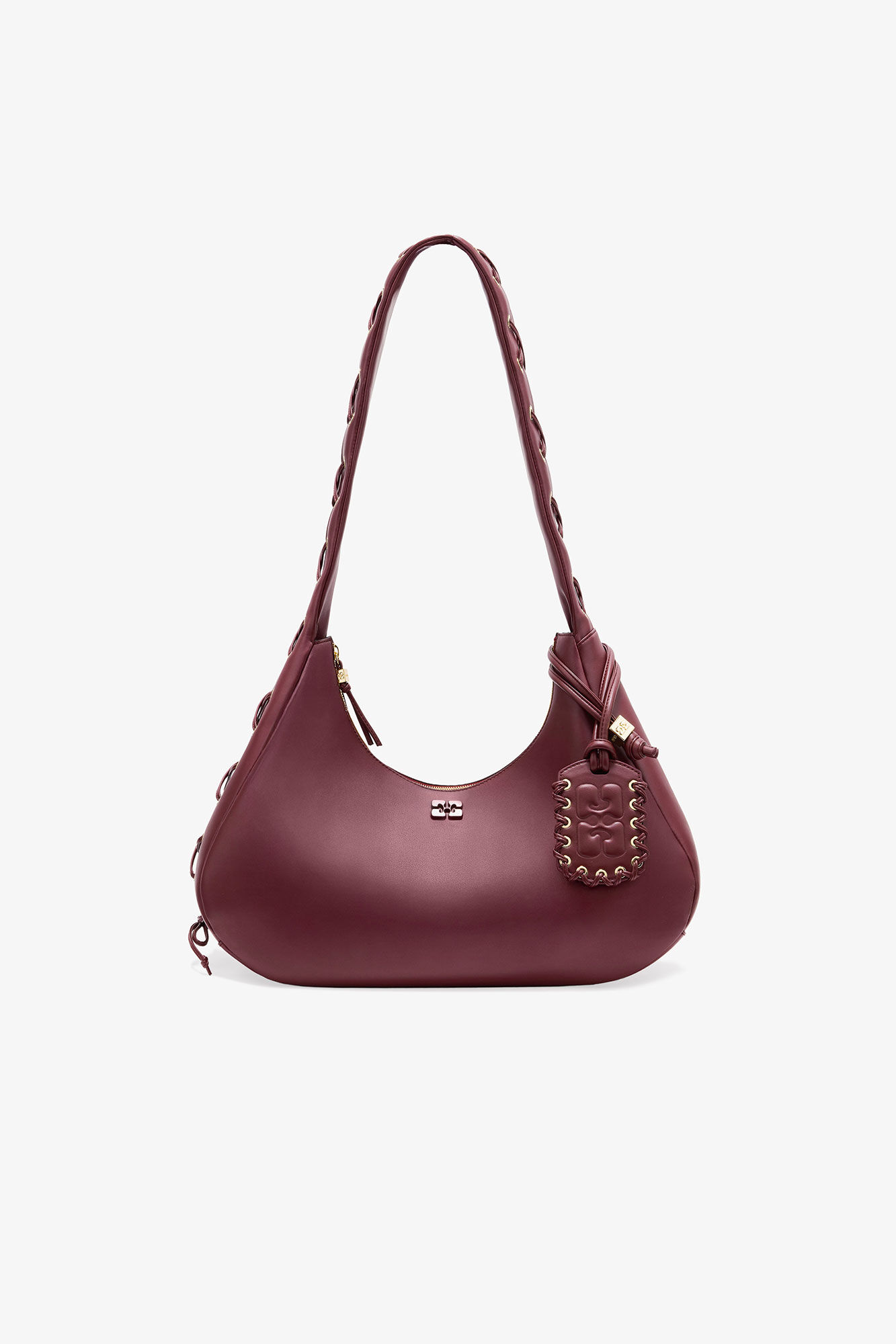Burgundy Medium Laces Hobo Bag, Polyester, in colour Burgundy - 1 - GANNI