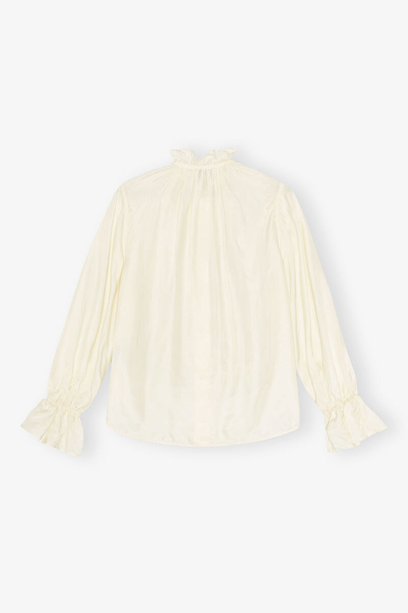 Ivory Fluid Cupro Tie Shirt, Cupro, in colour Egret - 2 - GANNI