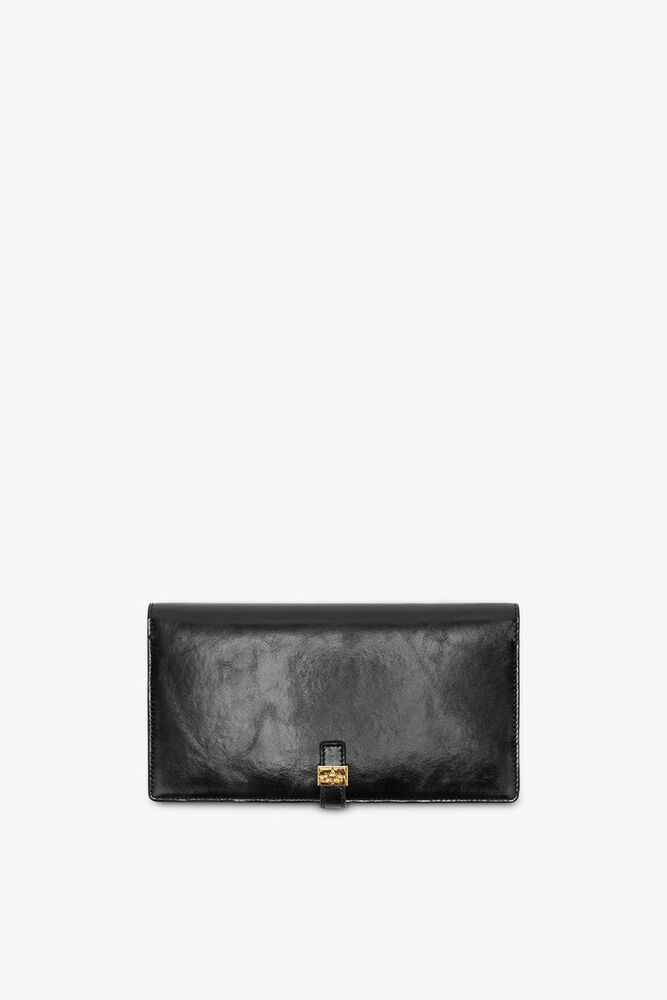 Sue Slim Long Wallet in Black, Black