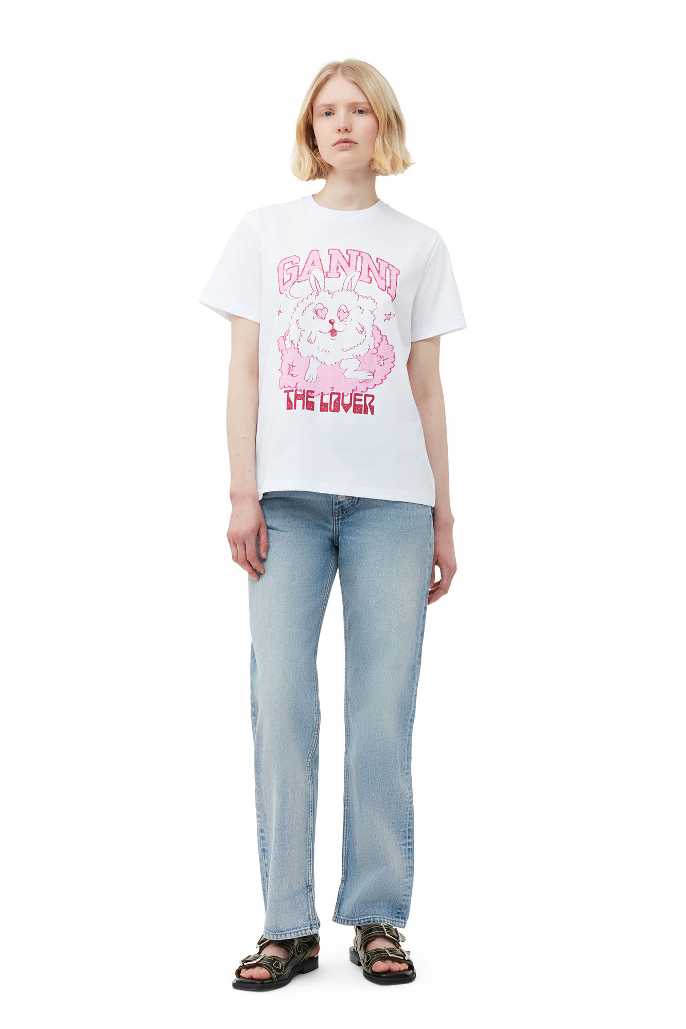 Relaxed Love Bunny T-shirt, Cotton, in colour Bright White - 2 - GANNI