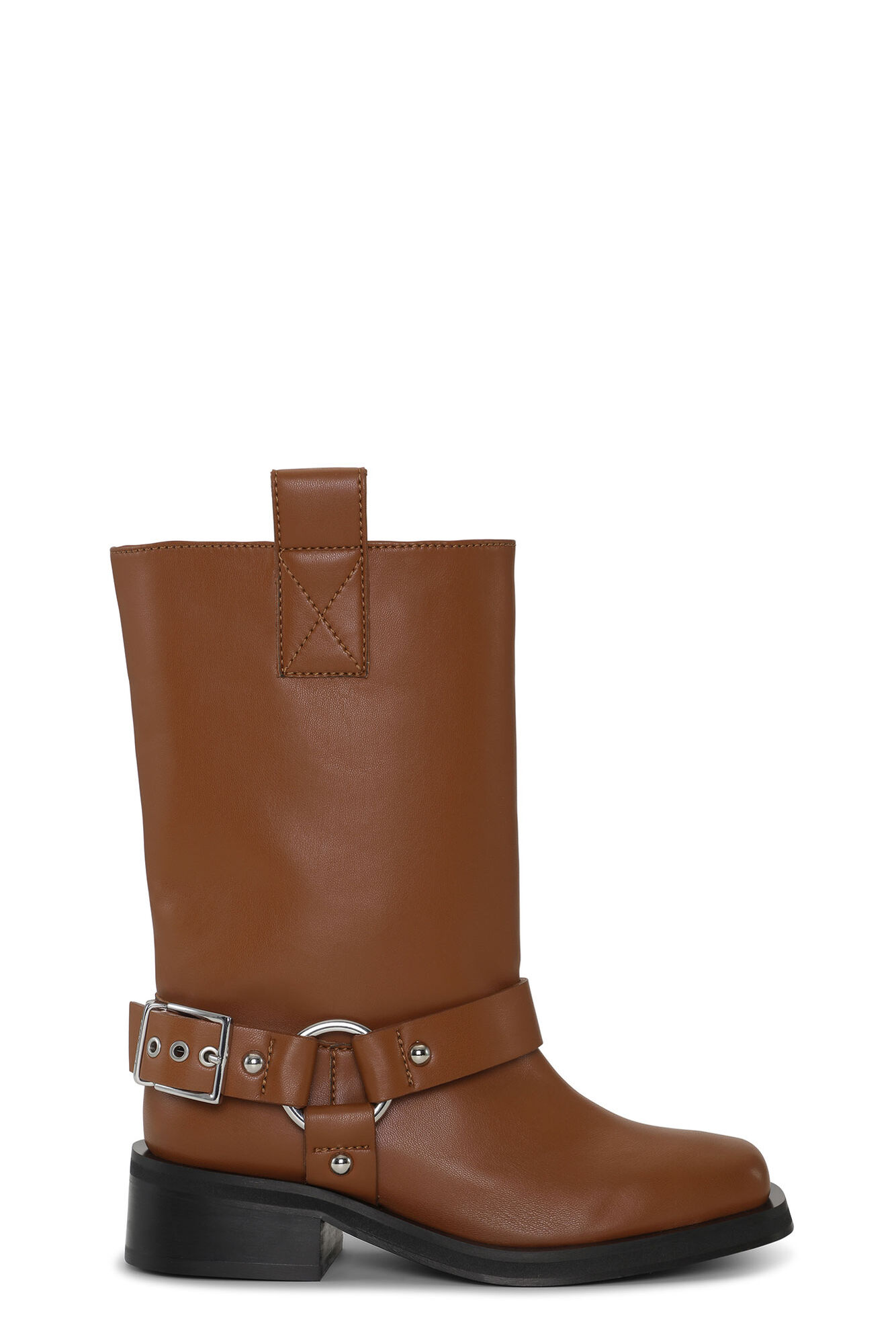 Brown Biker Mid Shaft Boots, Polyester, in colour Cognac - 1 - GANNI