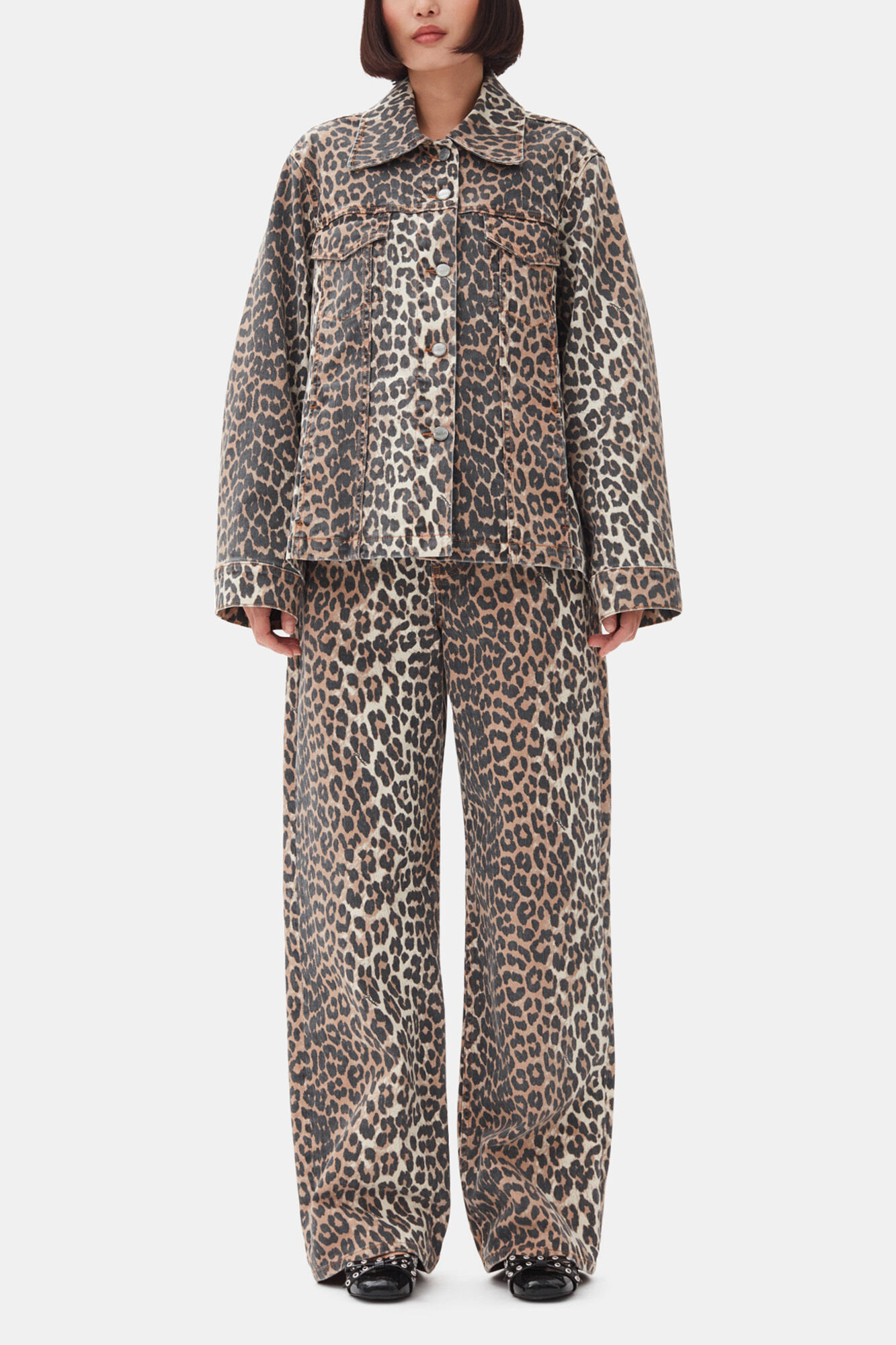 GANNI コットンリネンレオパードジャケット Leopard Laminated Cotton Jacket | GANNI US