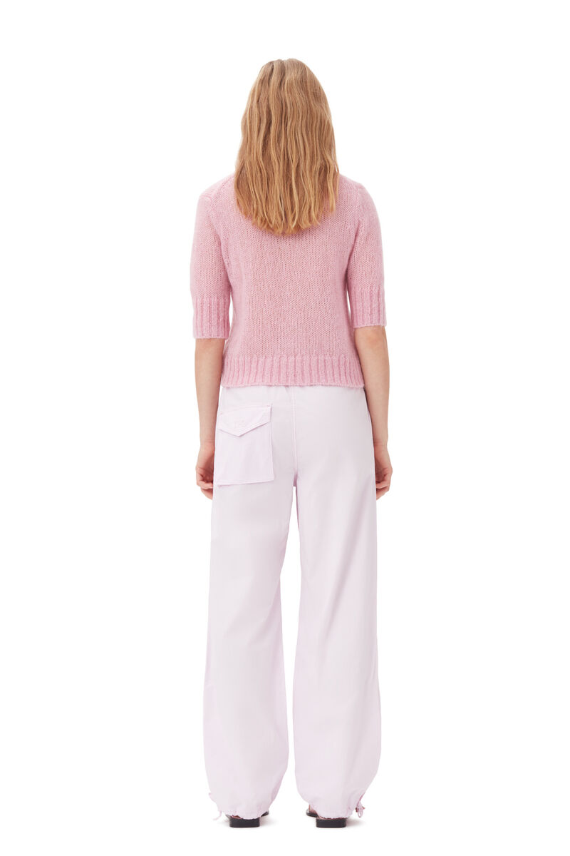 Light Lilac Washed Cotton Canvas Draw String Trousers, Elastane, in colour Light Lilac - 3 - GANNI