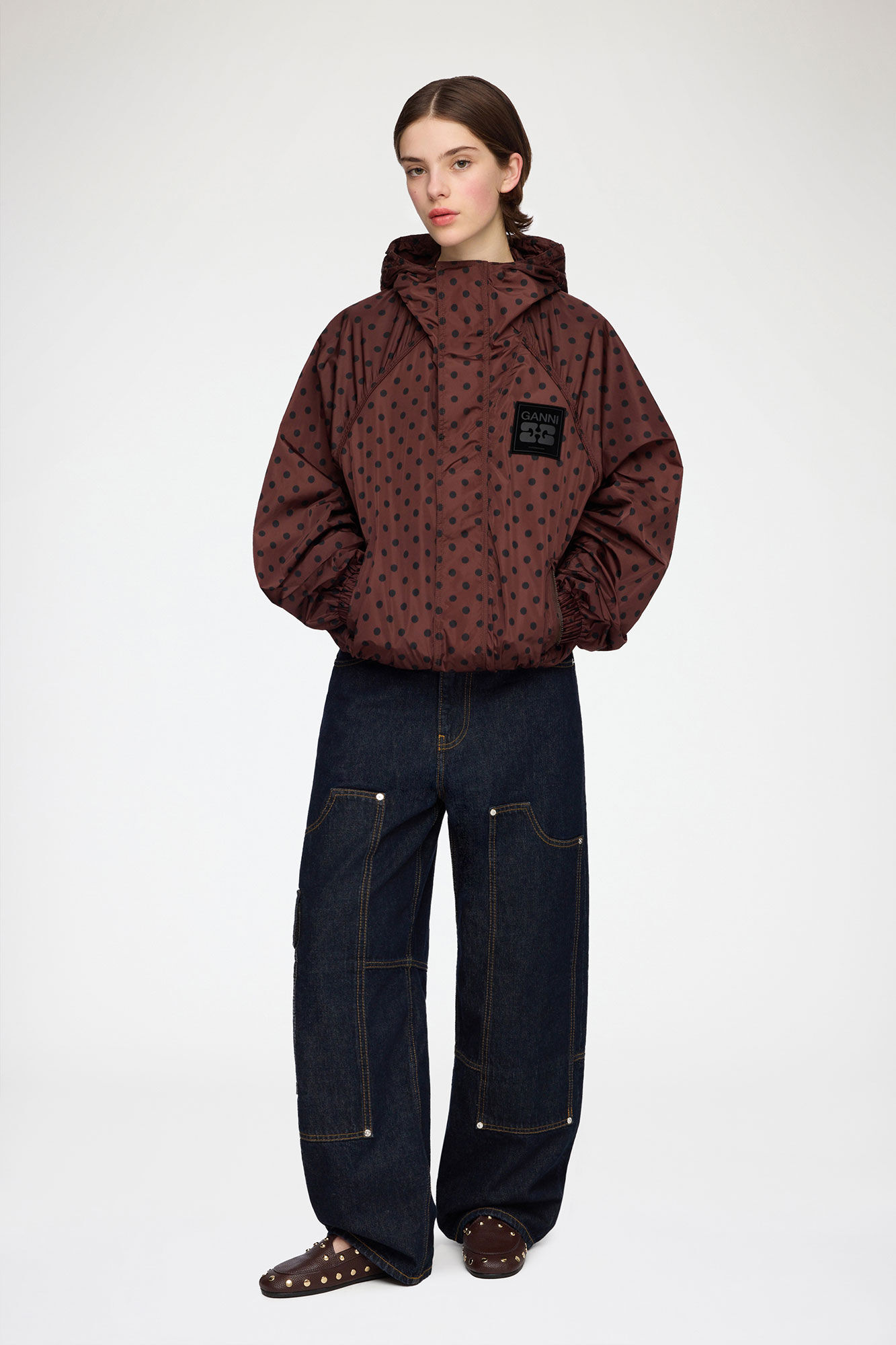 Jacket in Printed Nylon, Recycled Polyamide, in colour Chicory Coffee - 2 - GANNI