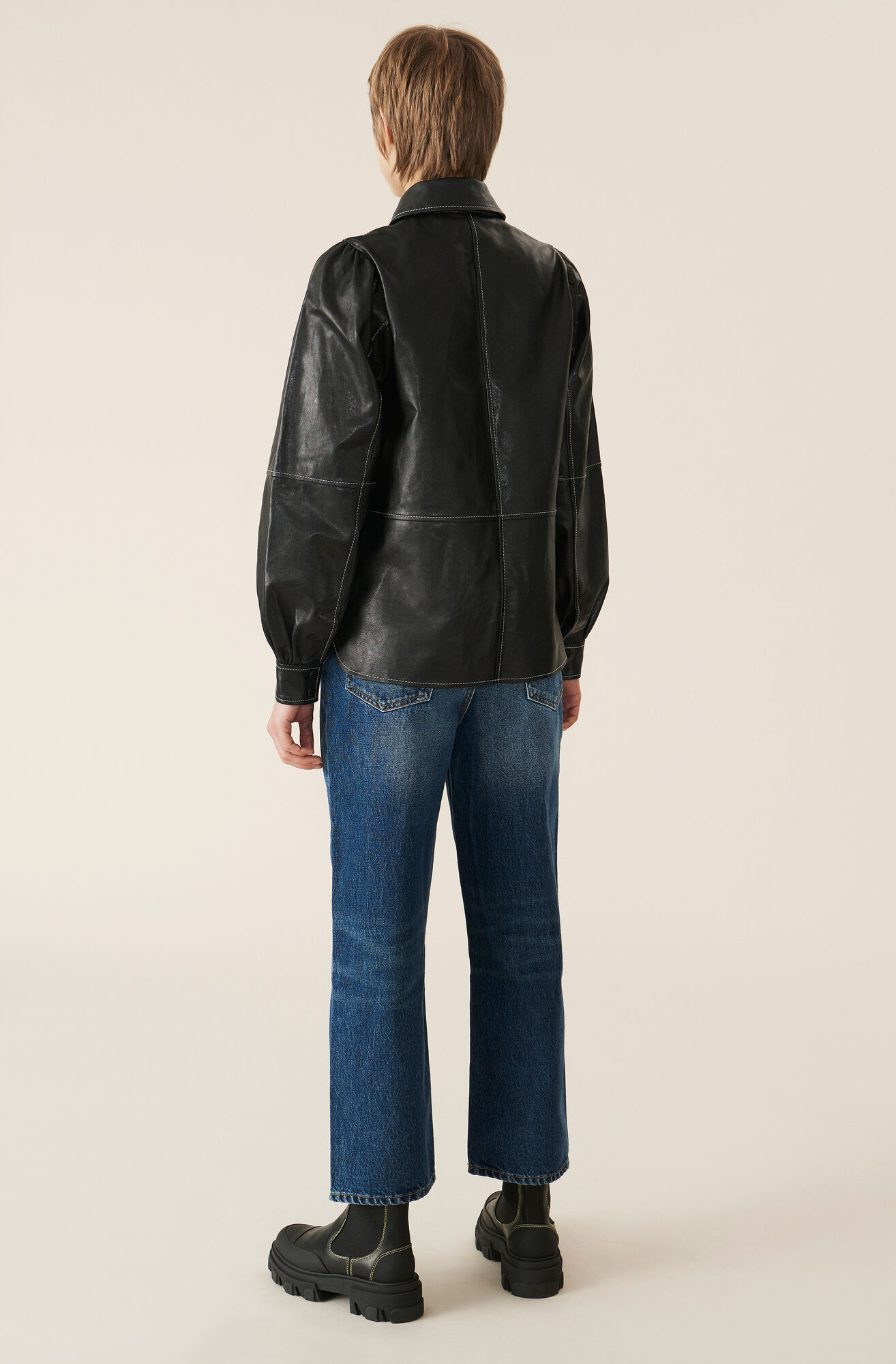 Lamb Leather Skjorta, in colour Black - 3 - GANNI