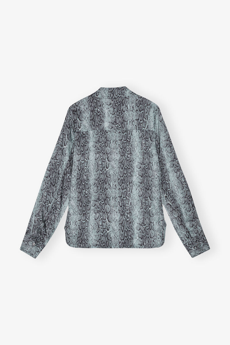 Blue Snake Printed Shirt, Spandex, in colour Celestial Blue - 2 - GANNI
