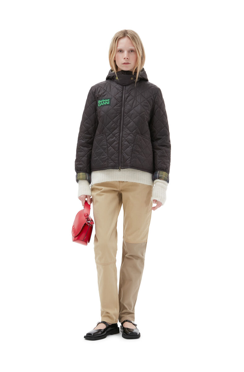 GANNI X Barbour Reversible Liddesdale Jacket, Recycled Polyamide, in colour Ganache - 1 - GANNI