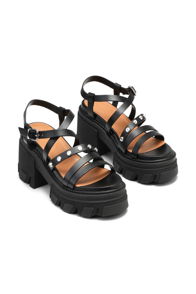 Chunky Heeled Sandals, Leather, in colour Black - 3 - GANNI
