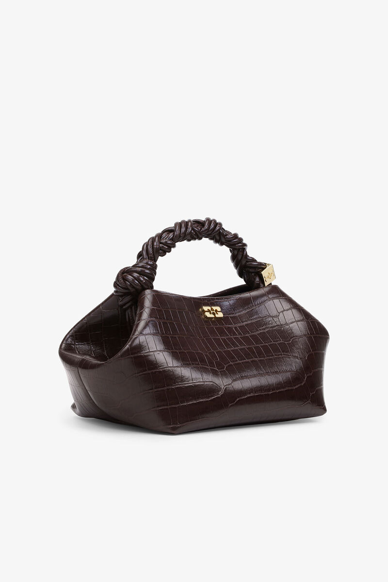 Brown Croco Patent Mini GANNI Bou Bag, Lyocell, in colour Chocolate Fondant - 2 - GANNI