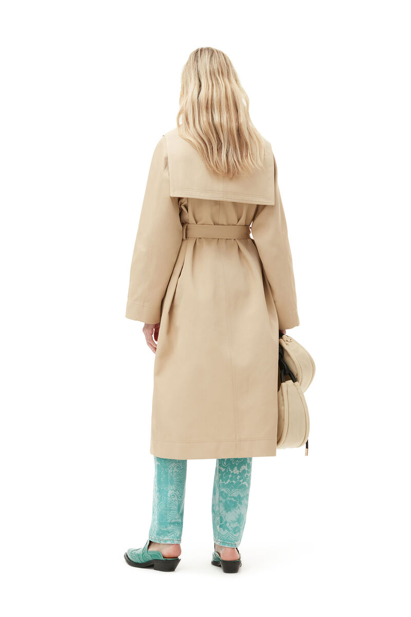 Heavy Twill Oversized Trench Coat, Recycled Polyester, in colour Pale Khaki - 6 - GANNI