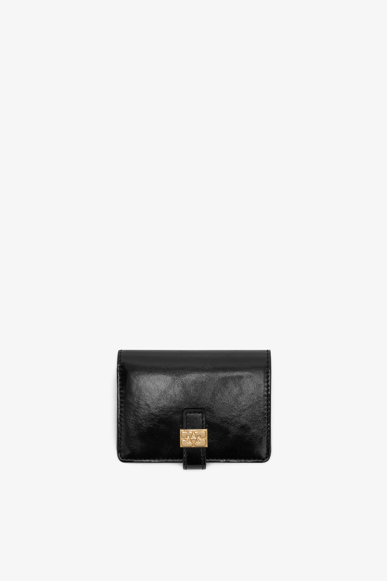 Sue Slim Card Holder With Flap in Black, in colour Black - 1 - GANNI