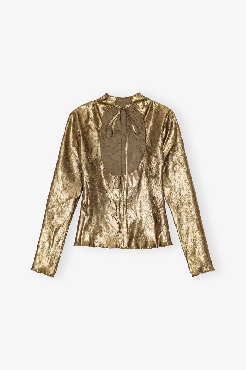 Blouse Gold Long-sleeve, Recycled Polyester, in colour Gold - 2 - GANNI