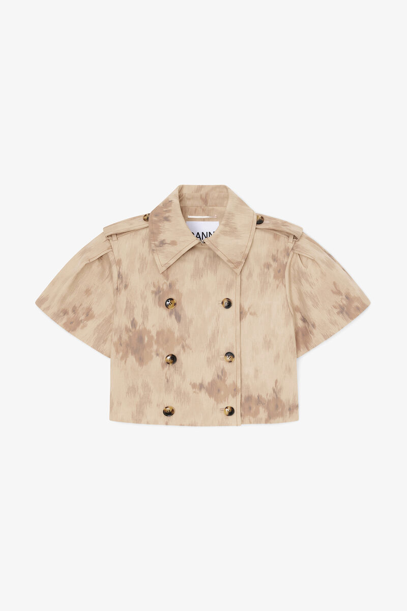 Jacket in Printed Cotton, Organic Cotton, in colour Warm Sand - 1 - GANNI