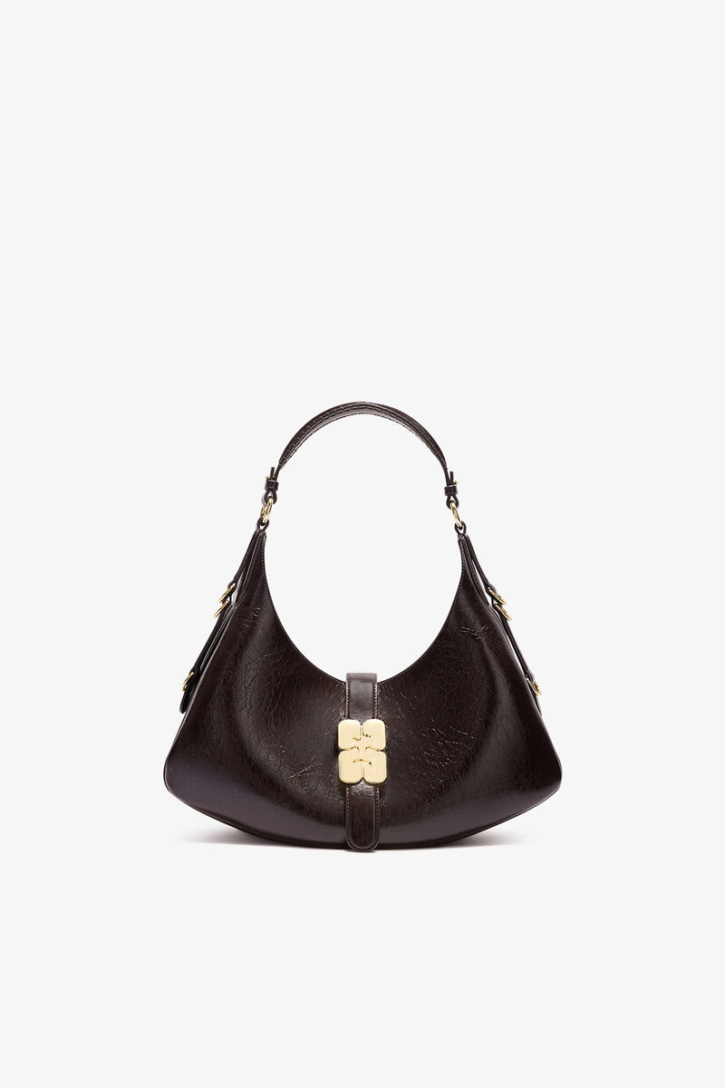 Small Kat Bag Shine in Brown, Polyester, in colour Demitasse - 1 - GANNI