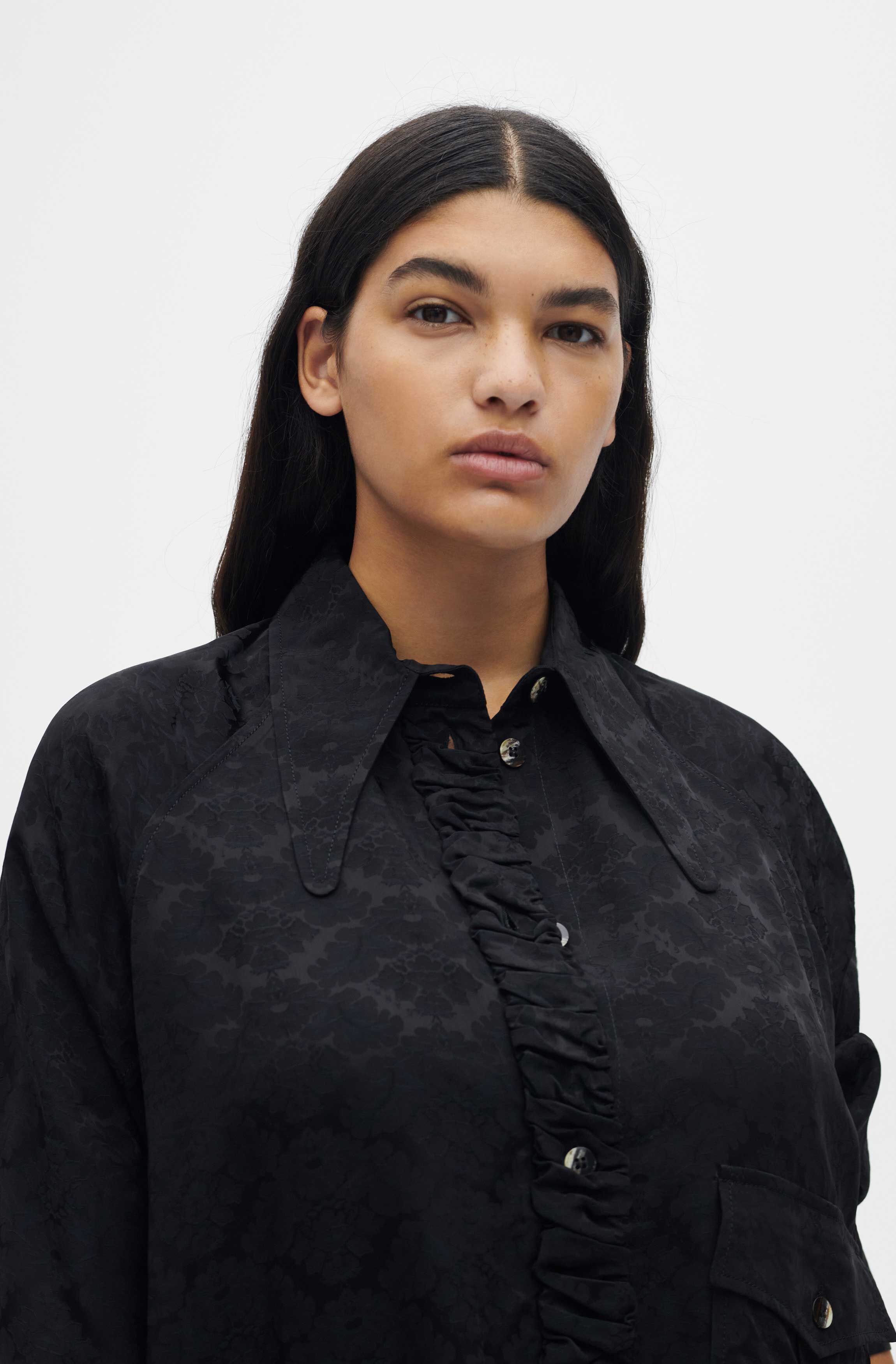 Black Oversized Jacquard Shirt | GANNI US