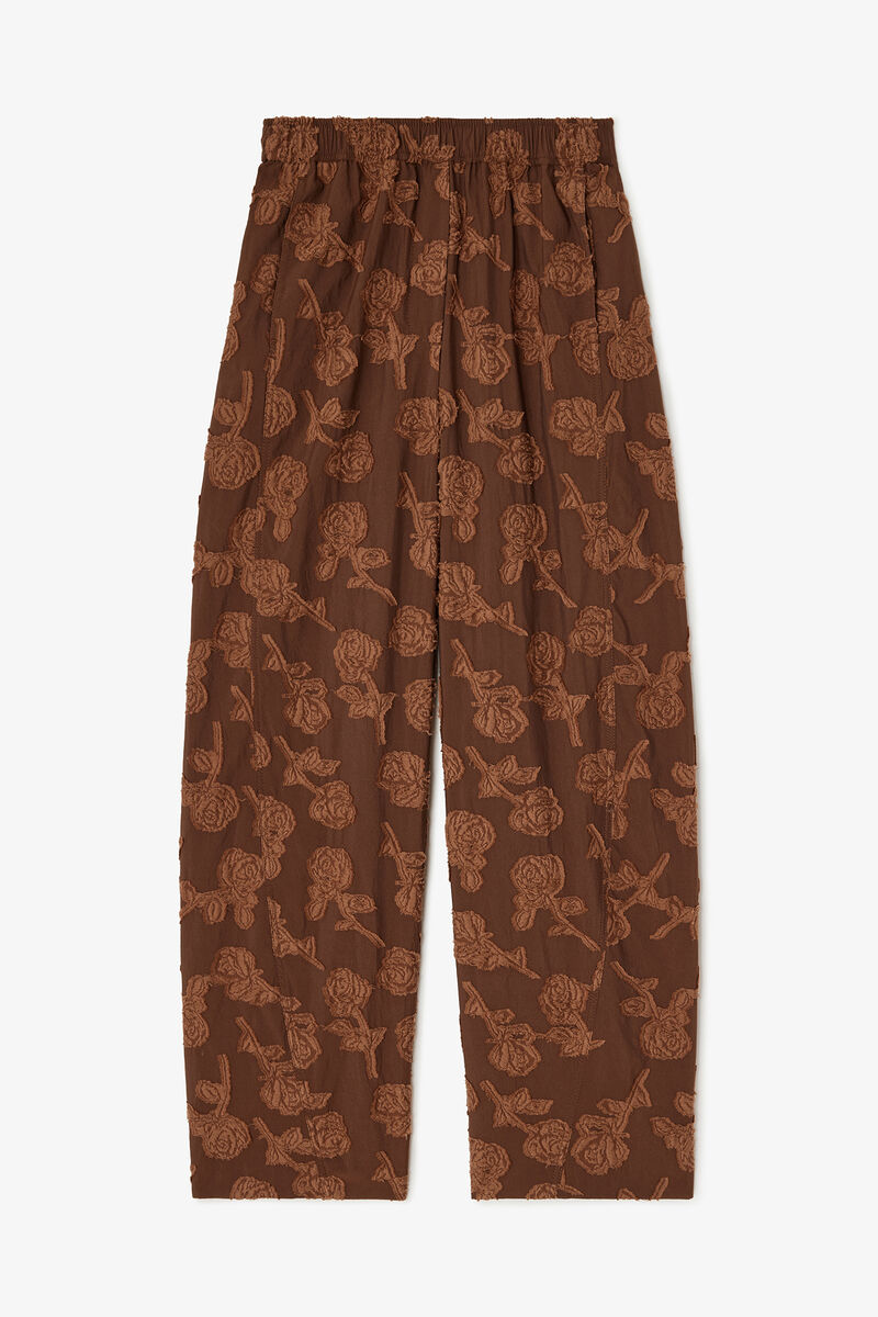 Pants in Brown Fil Coupe, Recycled Cotton, in colour Cocoa Brown - 1 - GANNI