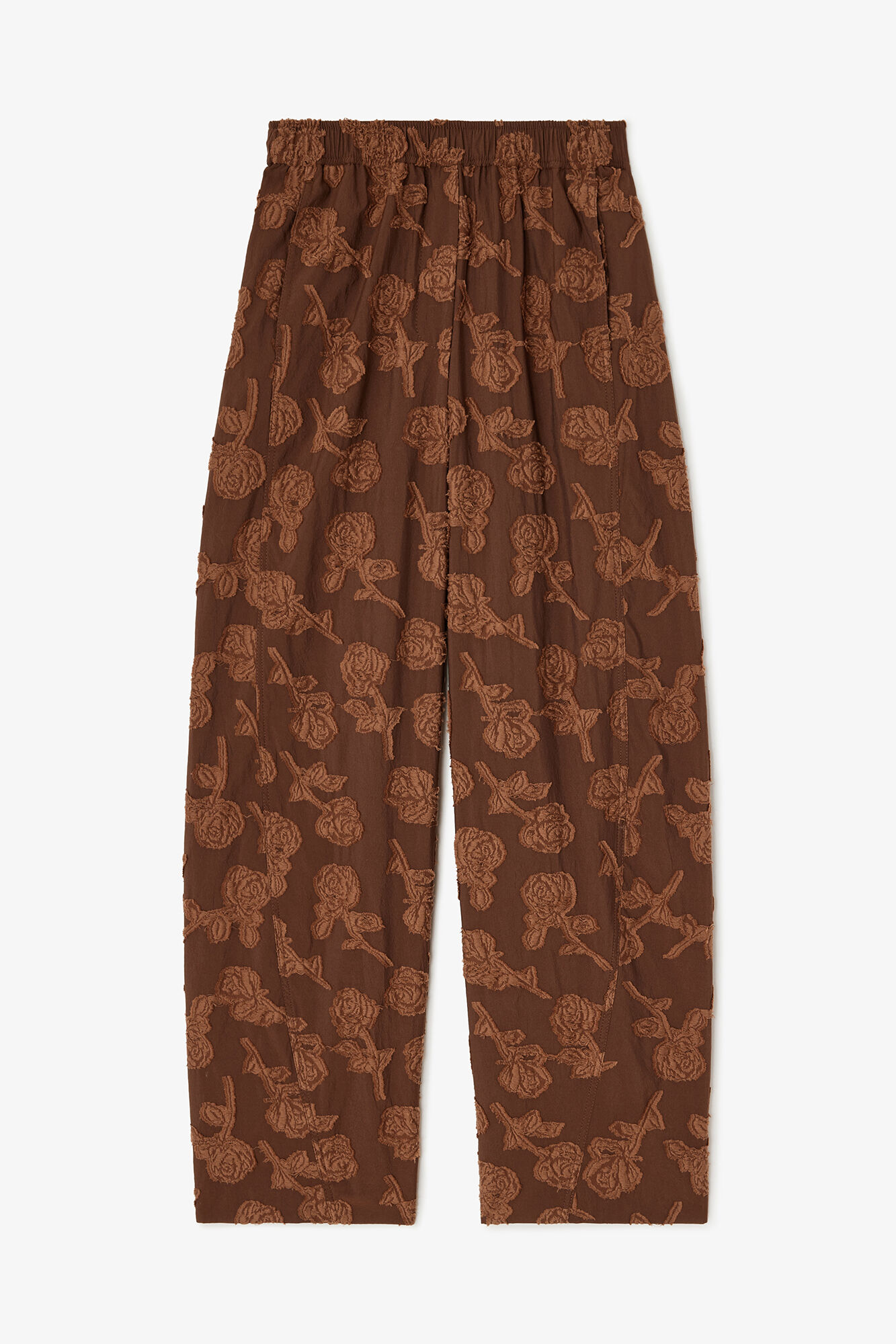 Pants in Brown Fil Coupe, Recycled Cotton, in colour Cocoa Brown - 1 - GANNI