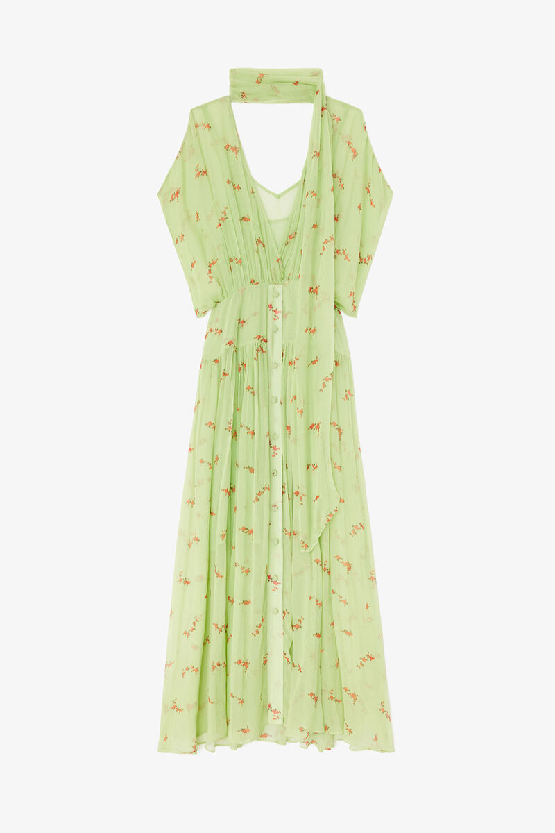 Dress in Green Silk, Organic Wool, in colour Seedling - 2 - GANNI