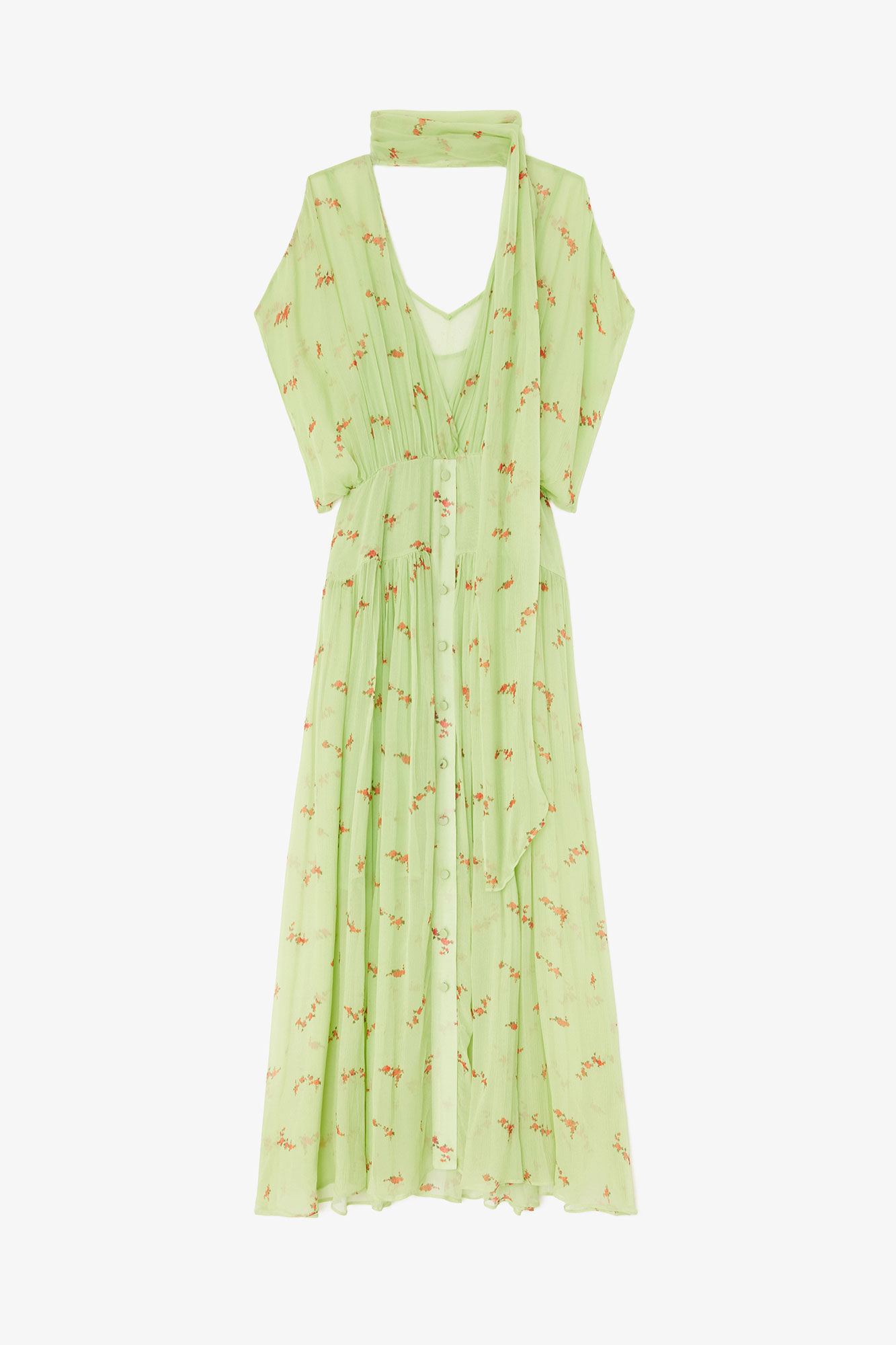 Dress in Green Silk, Organic Wool, in colour Seedling - 2 - GANNI