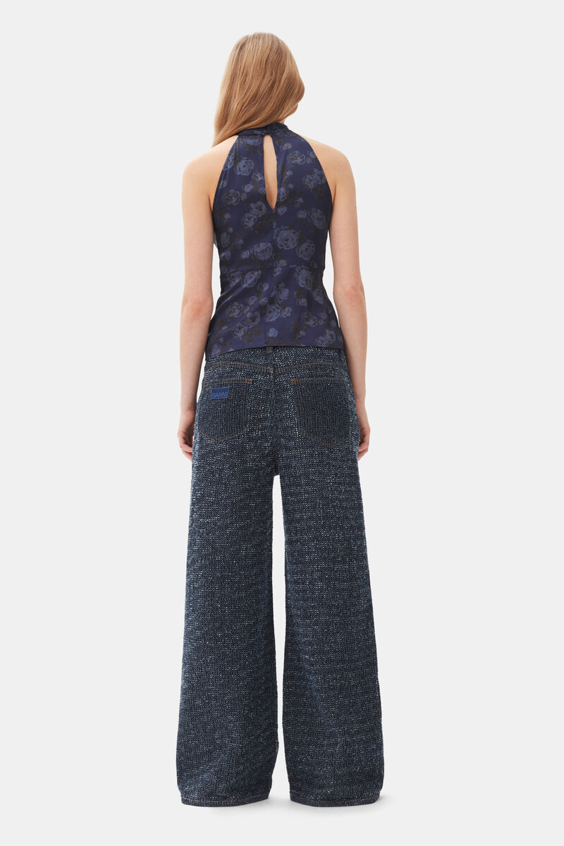 Dark Blue Textured Jeans, Cotton, in colour Rinse - 3 - GANNI