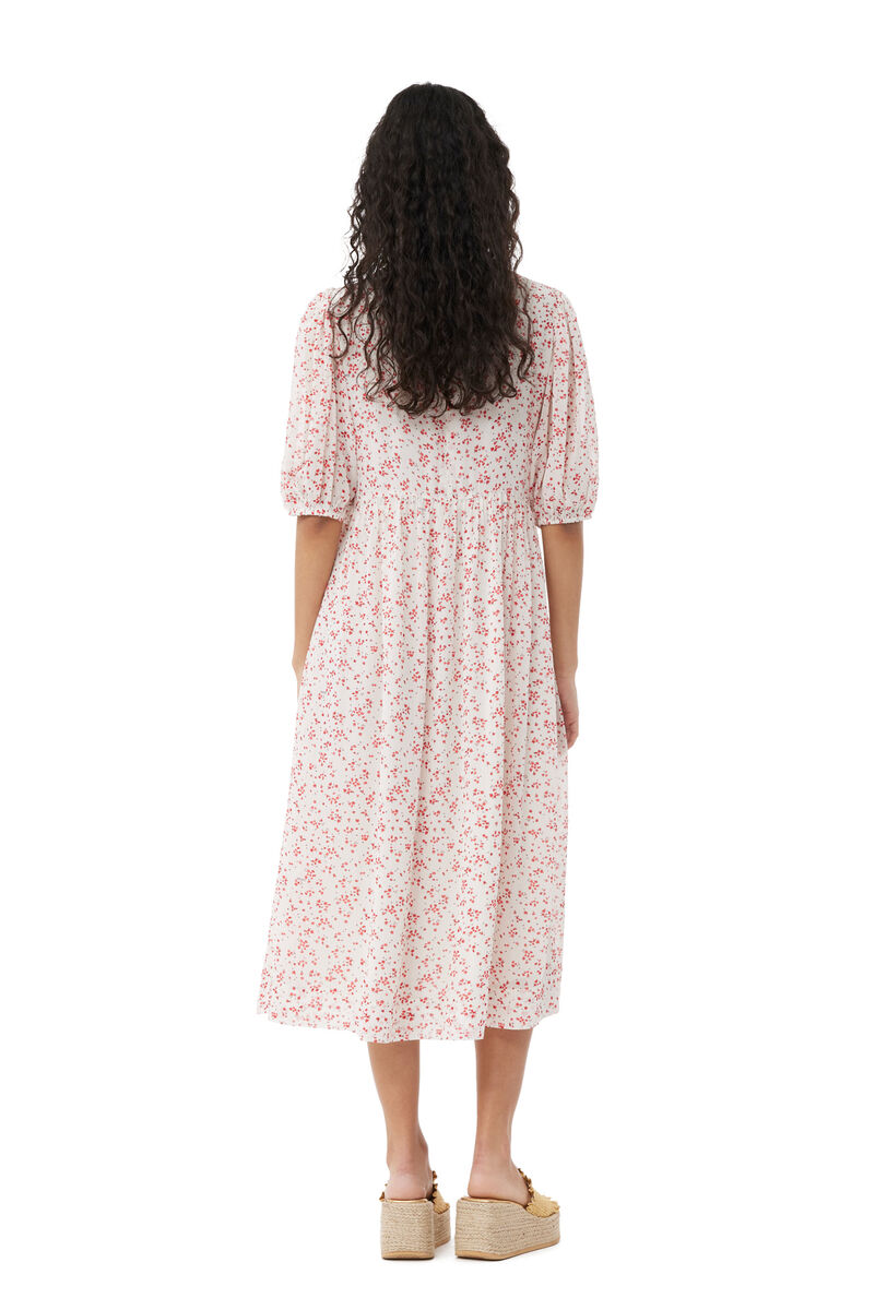 Printed Georgette Puff Sleeve Midi Dress, Viscose, in colour Egret - 2 - GANNI