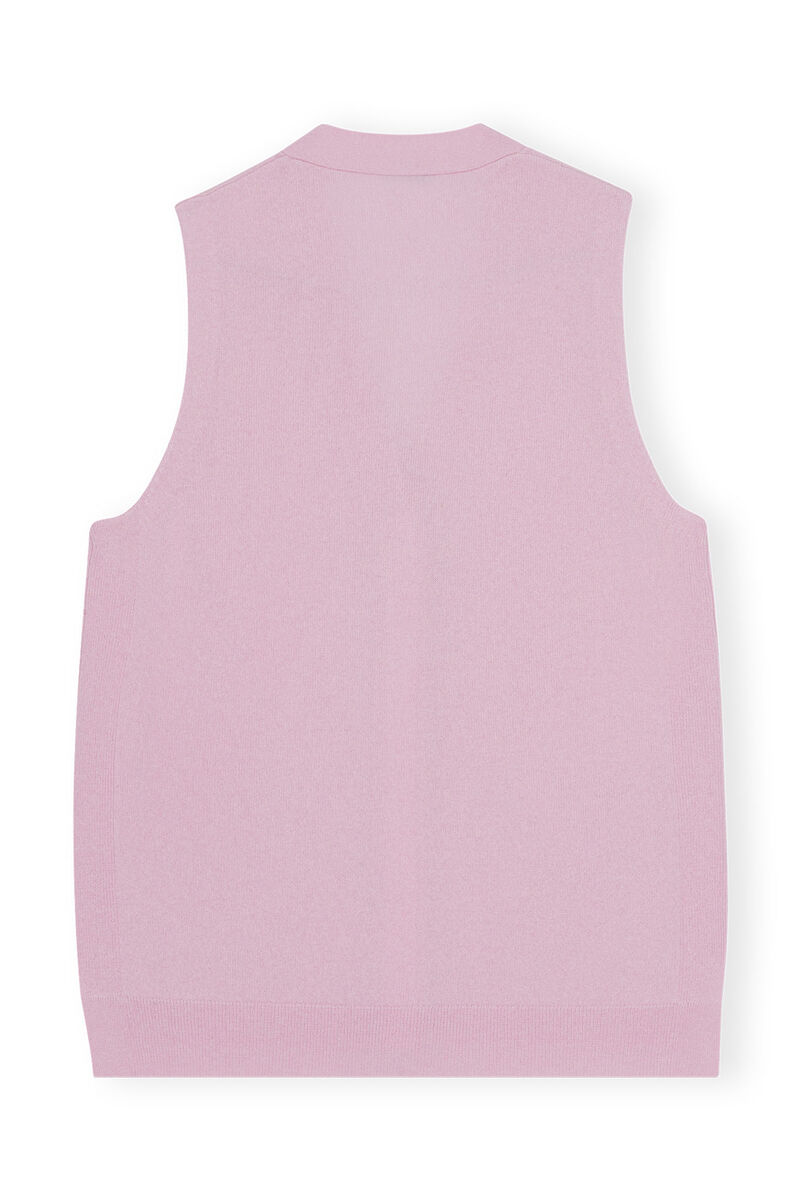 Cashmere Mix Button Vest, Cashmere, in colour Pink Tulle - 2 - GANNI