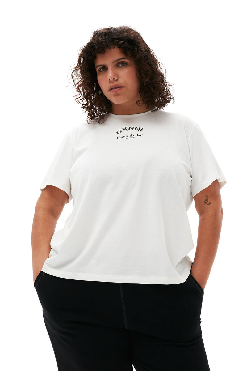 White Relaxed O-neck T-shirt, Cotton, in colour Bright White - 10 - GANNI
