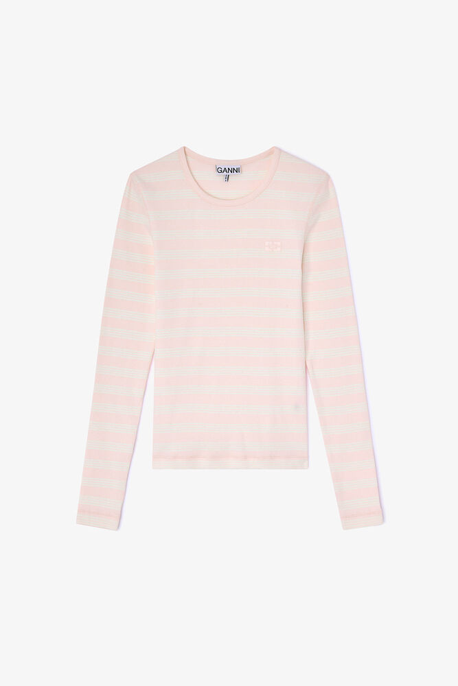 Randig ribbad långärmad tröja, Chalk Pink