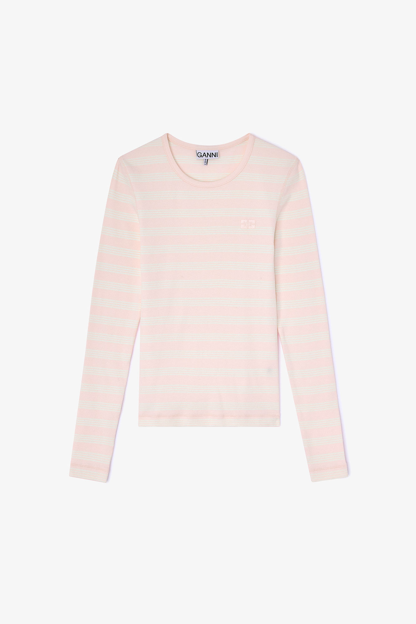 Randig ribbad långärmad tröja, in colour Chalk Pink - 1 - GANNI
