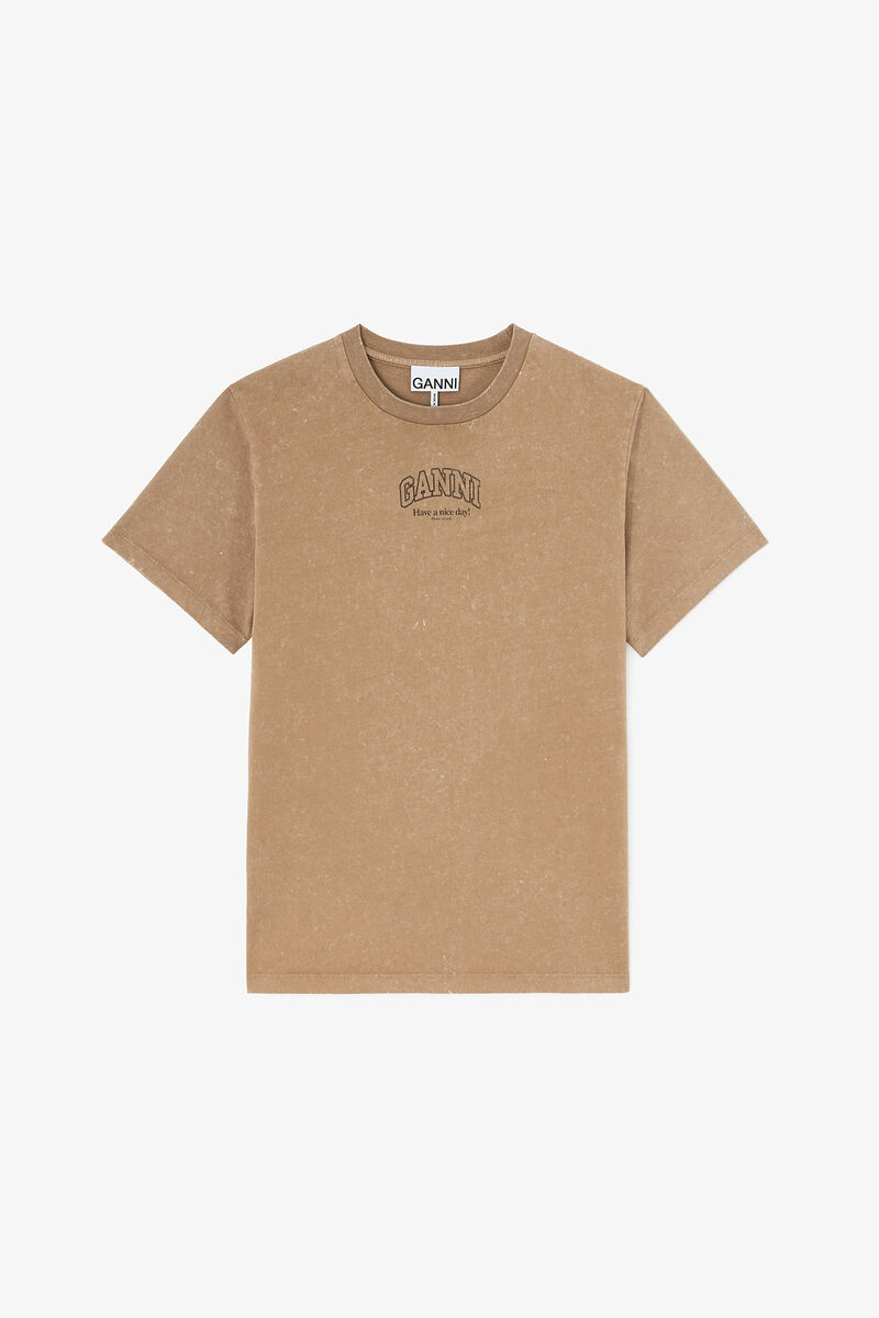 Essentials Tee with Washed Effect, Organic Cotton, in colour Coca Mocha - 1 - GANNI