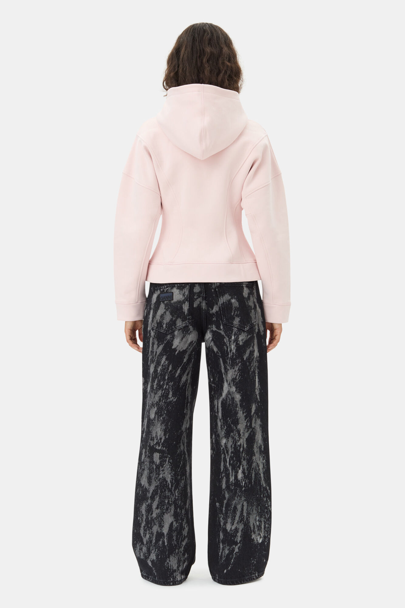 Pink Fleece Zip Hoodie, Cotton, in colour Chalk Pink - 4 - GANNI