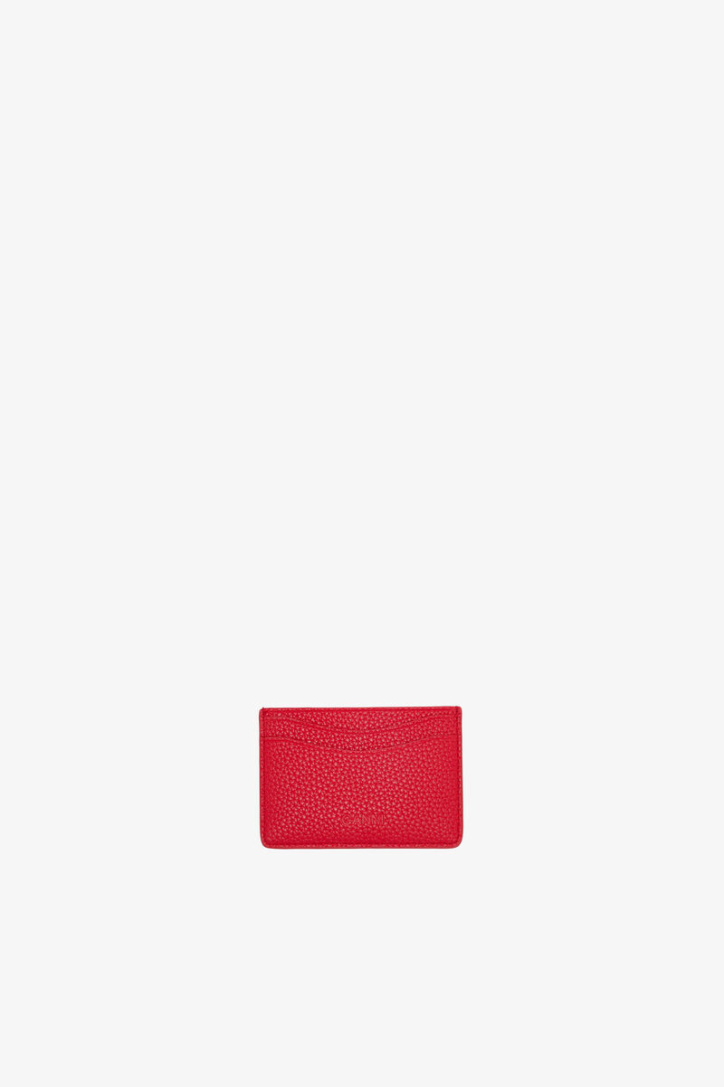 Bou Kartenetui aus Leder mit Narbe in Rot, Recycled Polyester, in colour Goji Berry - 2 - GANNI