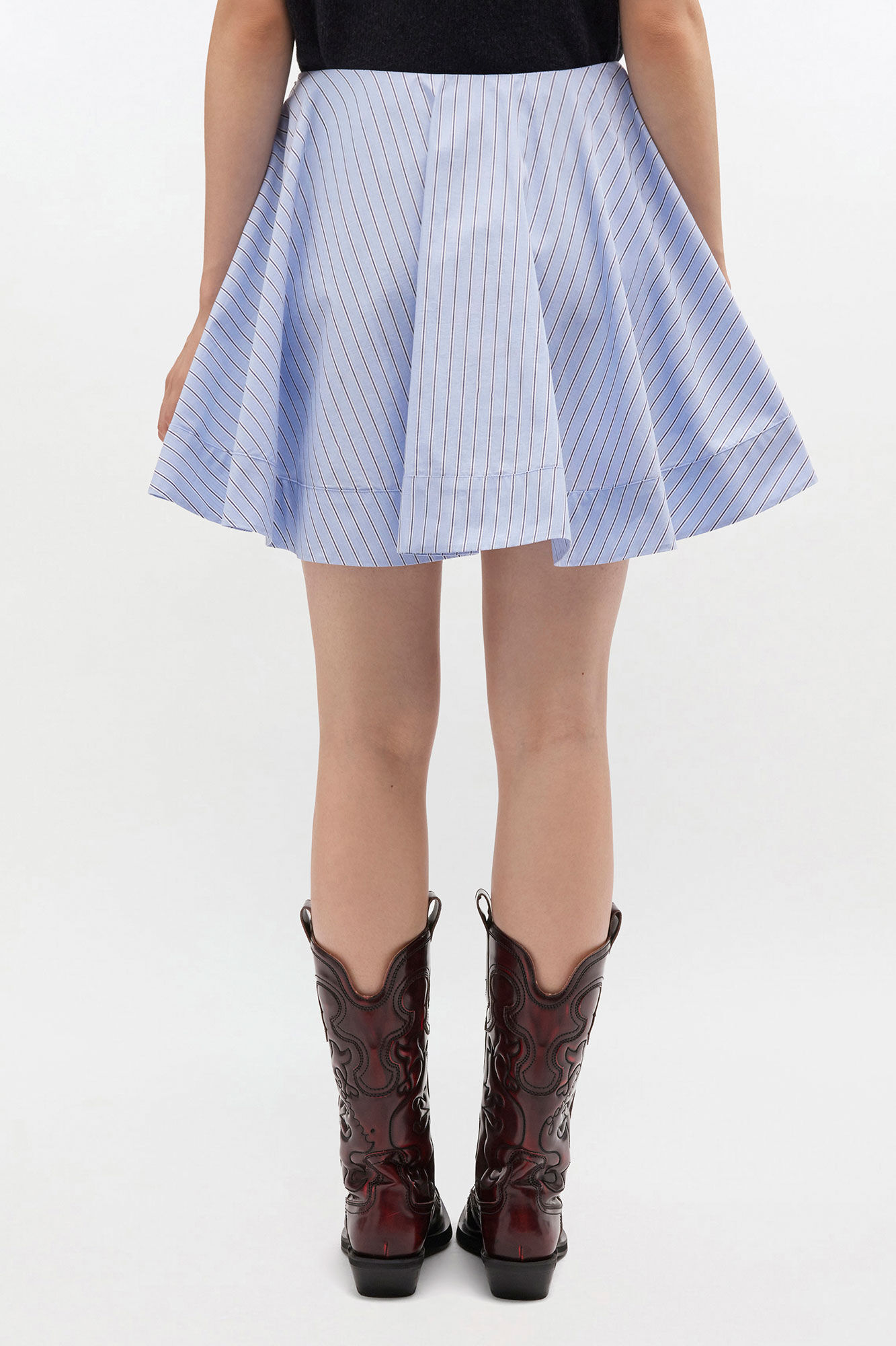Blue Stripe Mini Circle Skirt, Cotton, in colour Lavender Lustre - 3 - GANNI