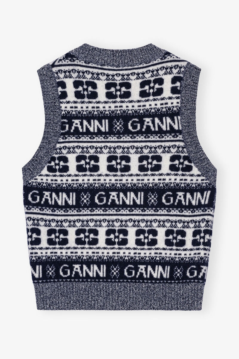 Blue Logo Wool Mix Vest, Recycled Polyamide, in colour Sky Captain - 4 - GANNI