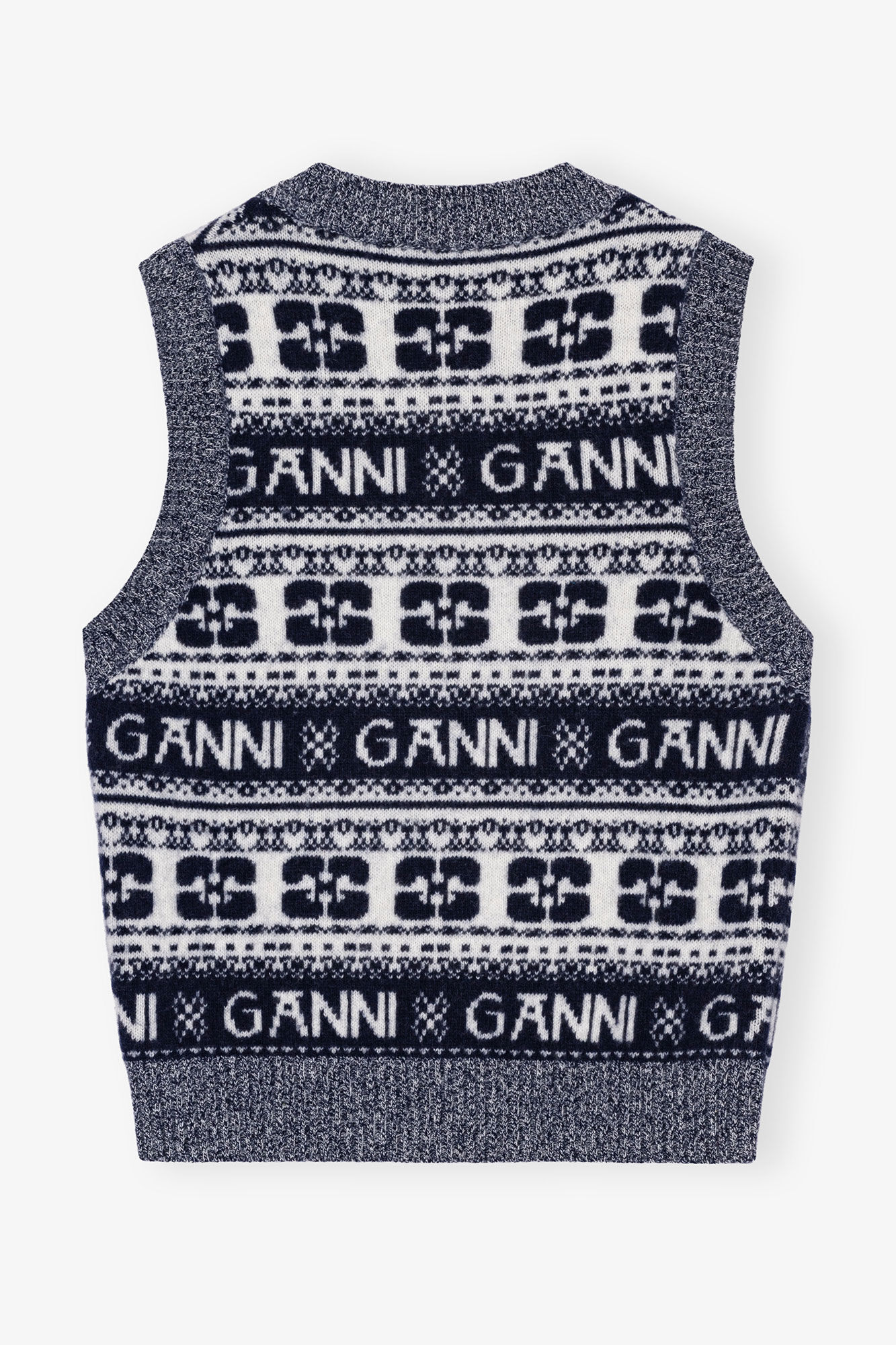 Blue Logo Wool Mix väst, Recycled Polyamide, in colour Sky Captain - 4 - GANNI